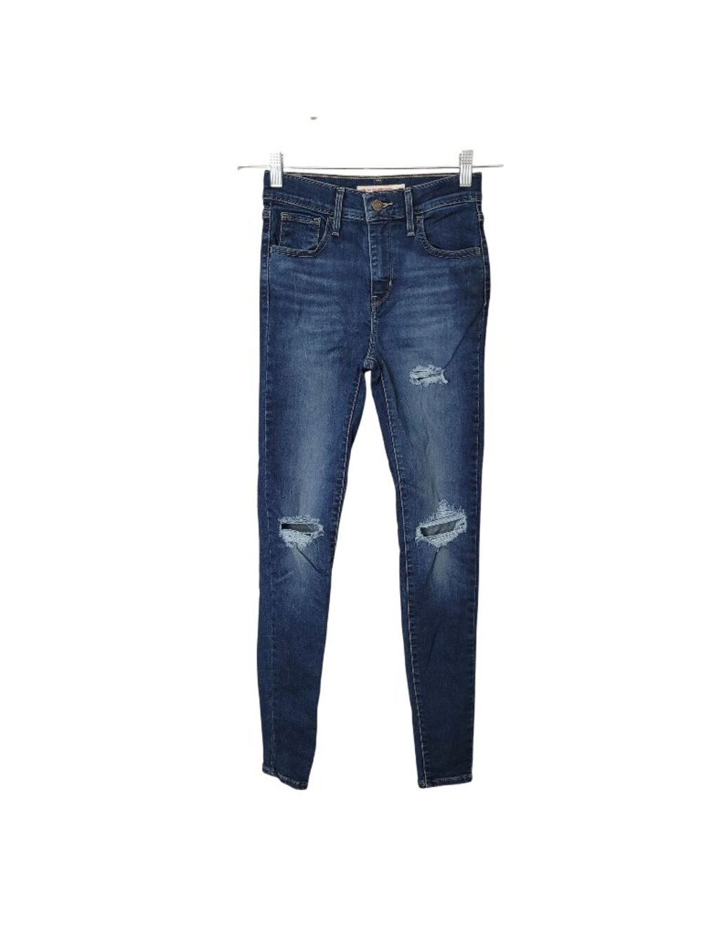 Levis 720 High Rise Super Skinny Jeans Womens Size 25 Blue Distressed Denim